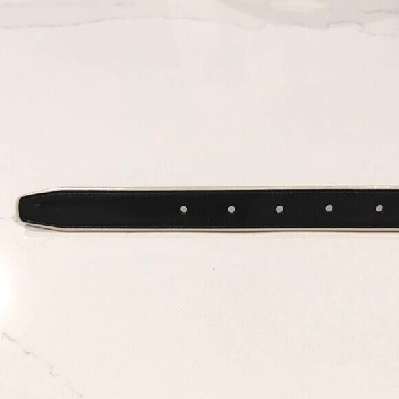 Lauren Ralph Lauren Leather Belt in Black and White Solid Brass Buckle Size L - Picture 8 of 11
